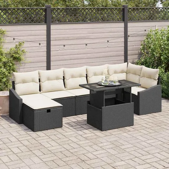 Havesofa Sæt 8 dele i sort polyrattan