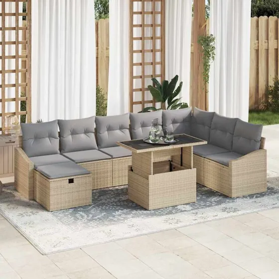 Modulært havesofa sæt 9 dele - Beige polyrattan