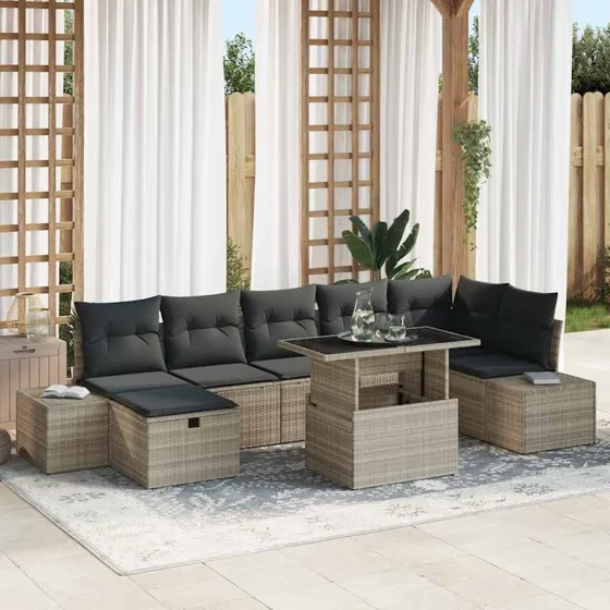 Havesofa Sæt 8 dele Lysegrå polyrattan