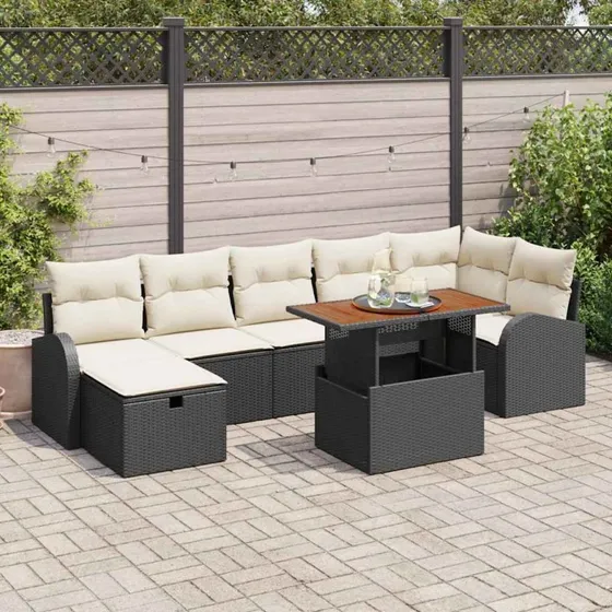 Havesofa Sæt 8 dele i sort polyrattan