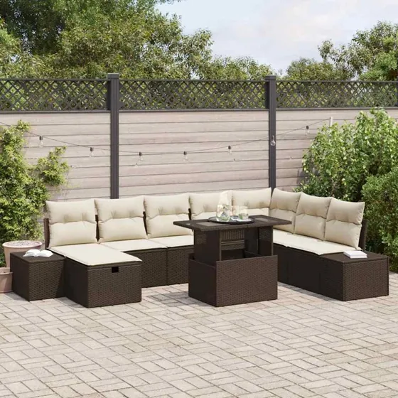 Havesofa sæt 9 dele i brun polyrattan