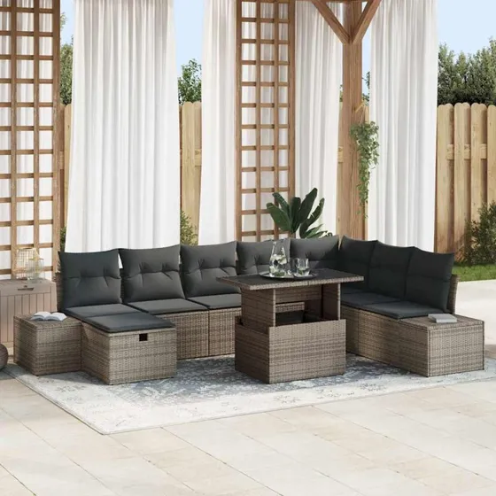Havesofa sæt 9 dele i grå polyrattan