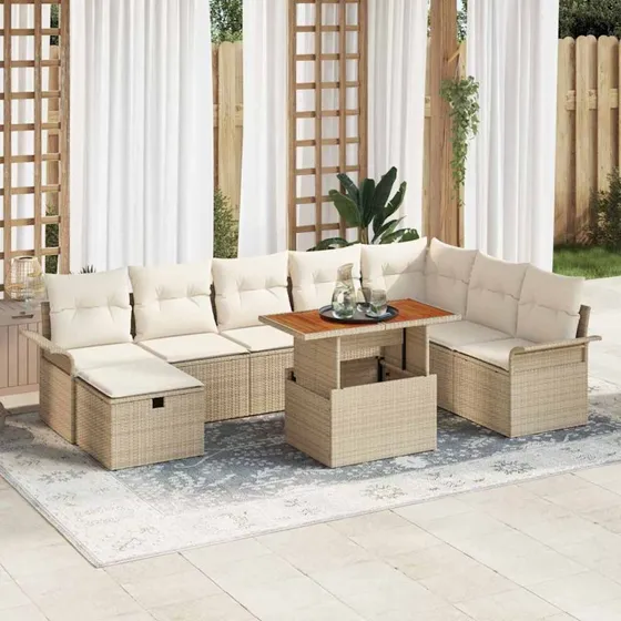 Havesofa Sæt 9 dele i Beige Polyrattan