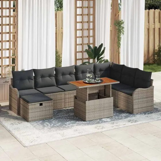 Havesofa sæt 9 dele i grå polyrattan