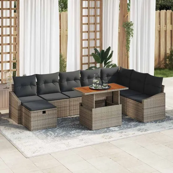 Havesofa sæt 9 dele i grå polyrattan