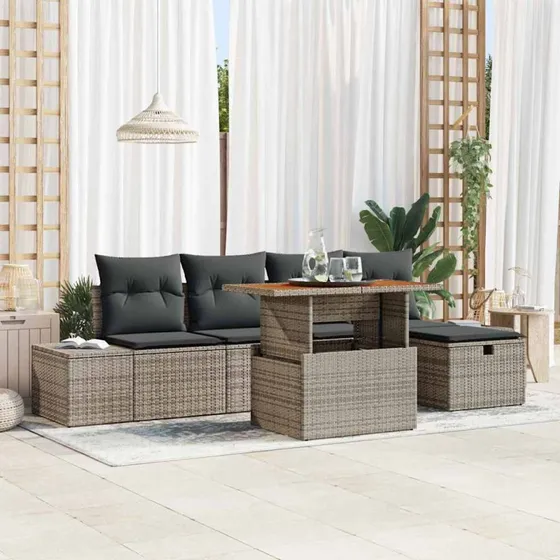 Havesofa sæt 6 stk – Grå polyrattan loungesæt