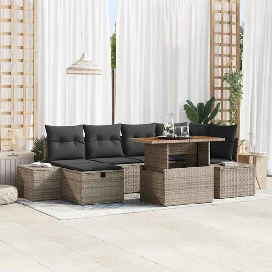 Havesofa Sæt 7 dele i grå polyrattan