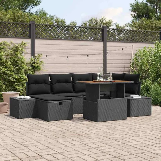 Havesofa sæt 7 dele i sort polyrattan
