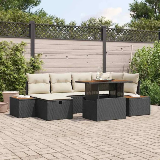 Havesofa sæt 7 dele i sort polyrattan