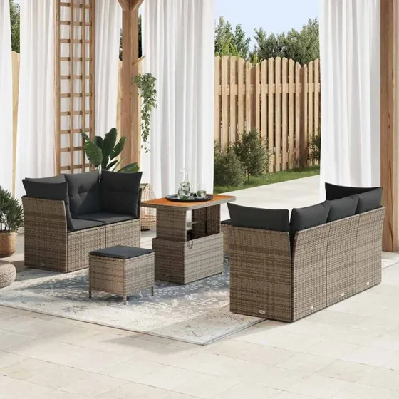 Havesofa Sæt 8 stk - Grå polyrattan & akacietræ