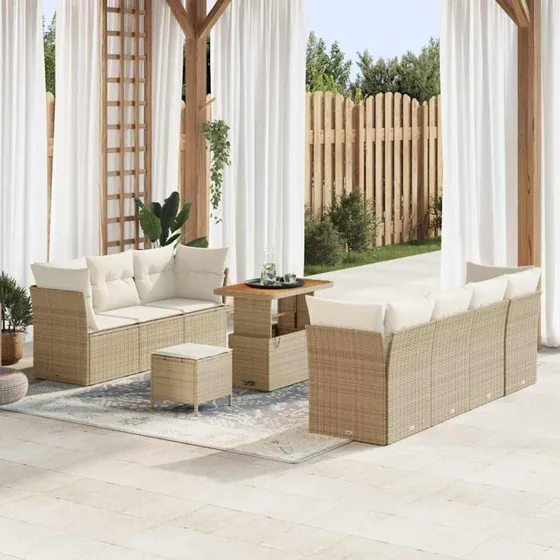 Havesofa sæt 10 dele i beige polyrattan