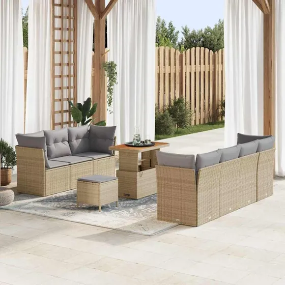 Havesofa sæt 10 dele i beige polyrattan