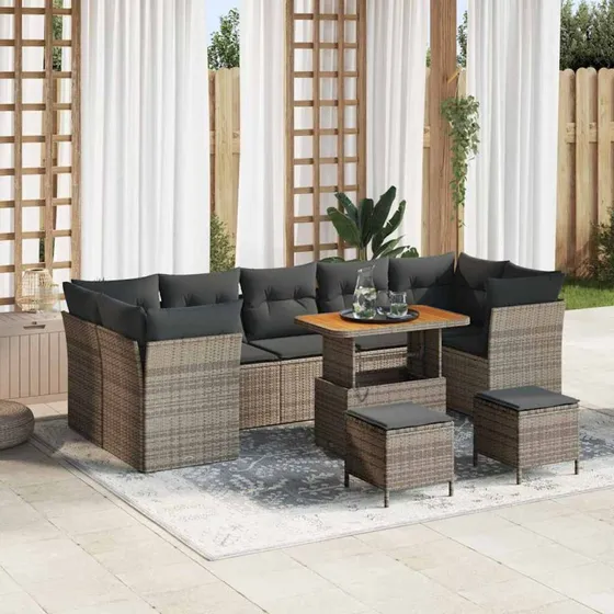 Havesofa sæt 10 dele i grå polyrattan - modulært design