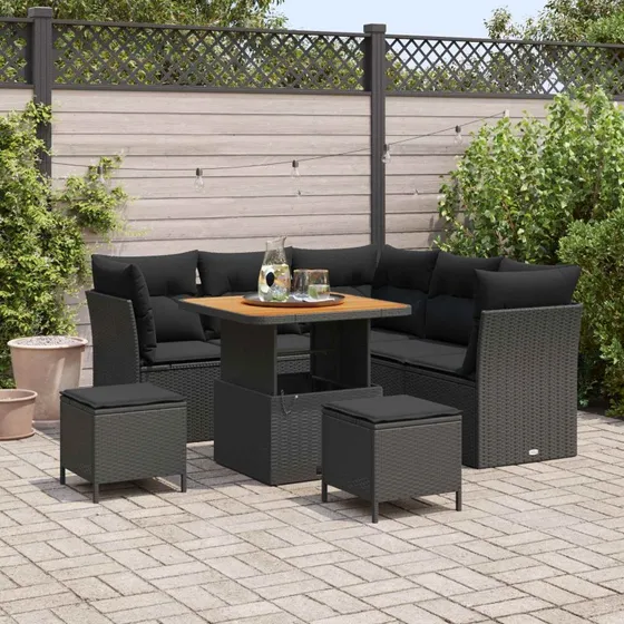 Havesofa sæt 8 dele i sort polyrattan