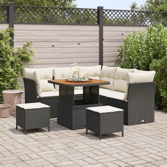 Havesofa sæt 8 dele i sort polyrattan