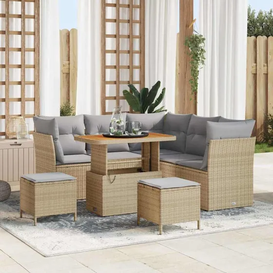 Havesofa sæt 8 dele – Beige polyrattan & akacietræ