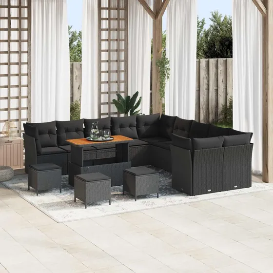 Havesofa sæt 14 dele i sort polyrattan