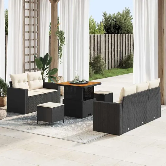 Havesofa sæt 8 dele i sort polyrattan – modulær