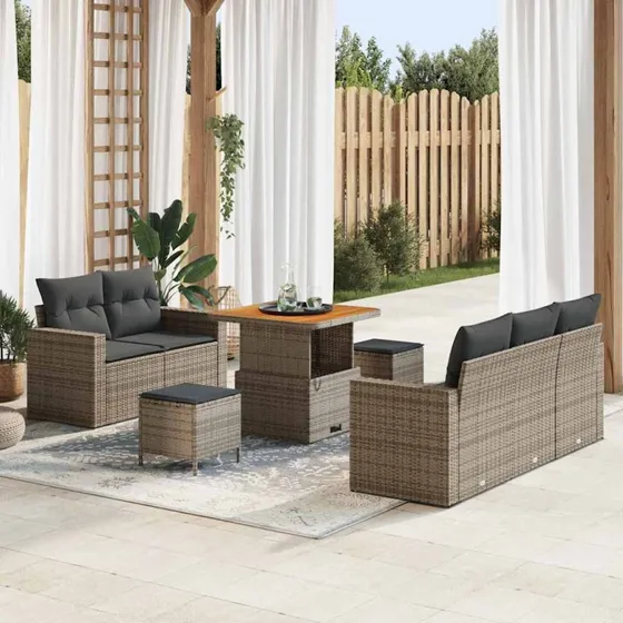 Modulært havesofa sæt 8 dele i grå polyrattan