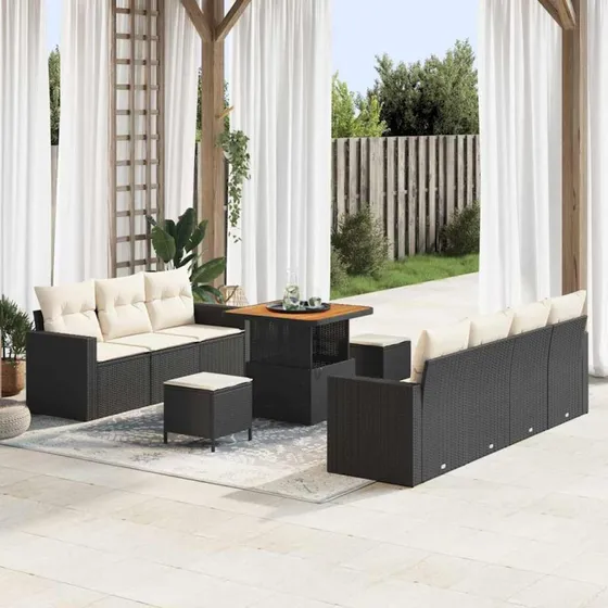 Modulær havesofa sæt 10 dele – sort polyrattan