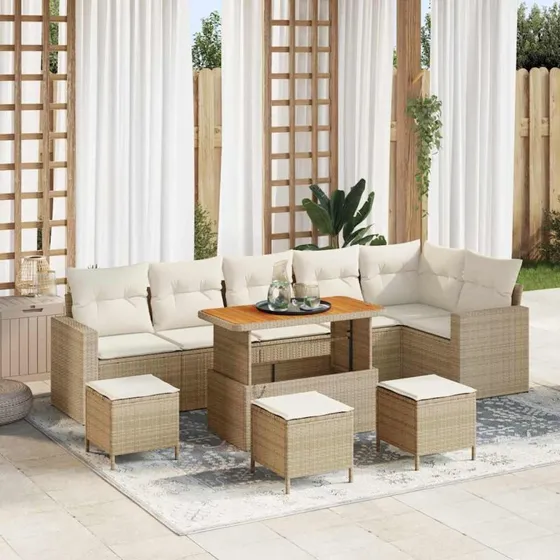 Havesofa sæt 10 dele i beige polyrattan