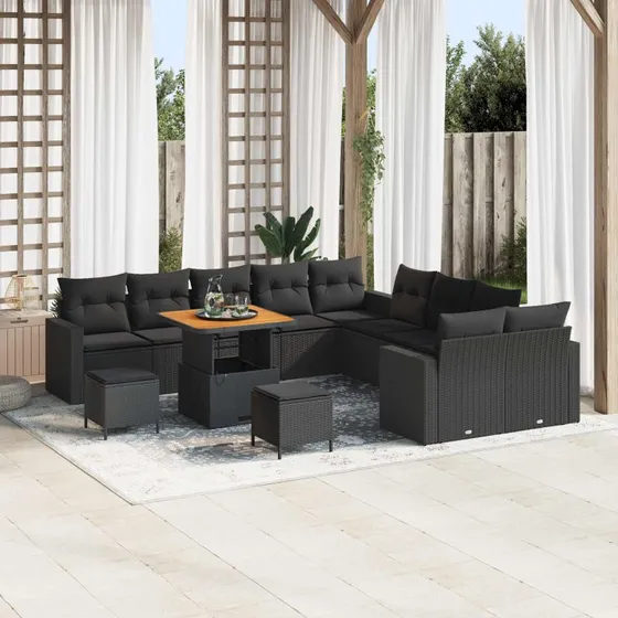 Havesofa sæt 13 dele i sort polyrattan