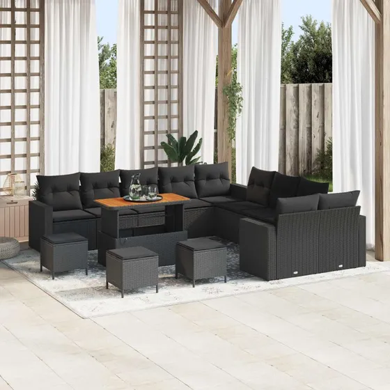 Havesofa sæt 14 dele i sort polyrattan
