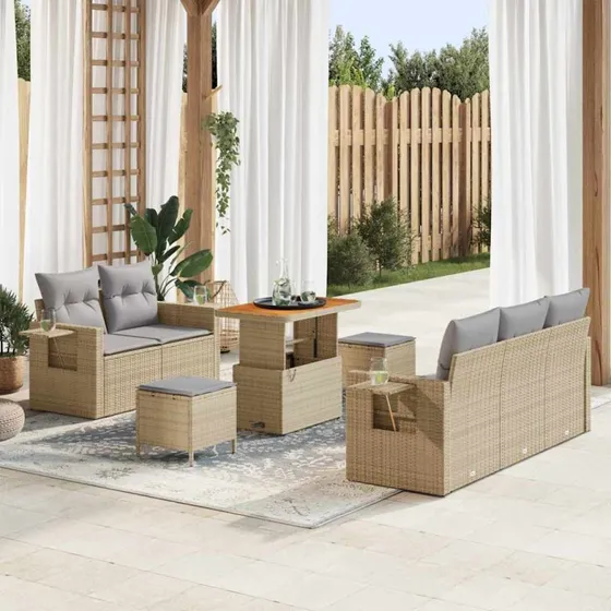 Modulært havesofa sæt 8 dele i beige polyrattan