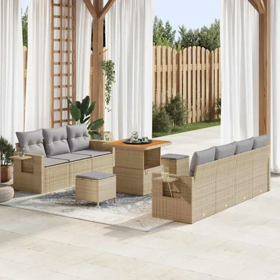 Havesofa sæt 10 dele i beige polyrattan