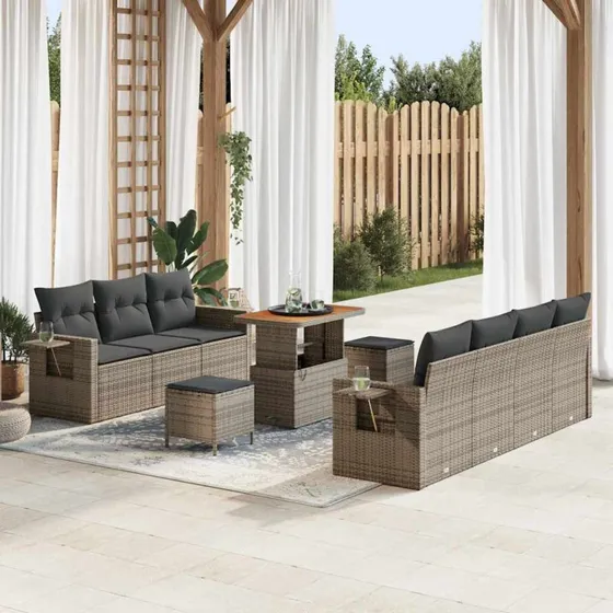 Havesofa sæt 10 dele i grå polyrattan