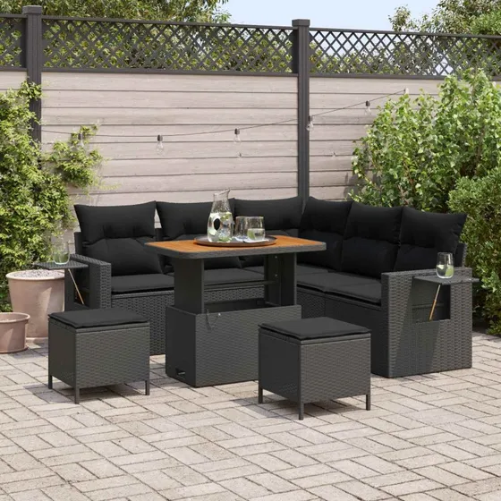 Modulært Havesofa Sæt 8 dele – Sort polyrattan