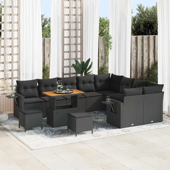 Havesofa sæt 12 dele i sort polyrattan