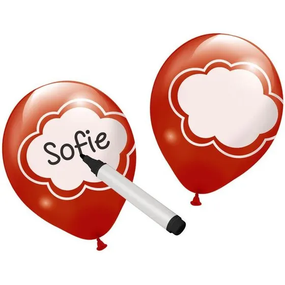 Navneballoner flerfarvede 6 stk med skrivefelt