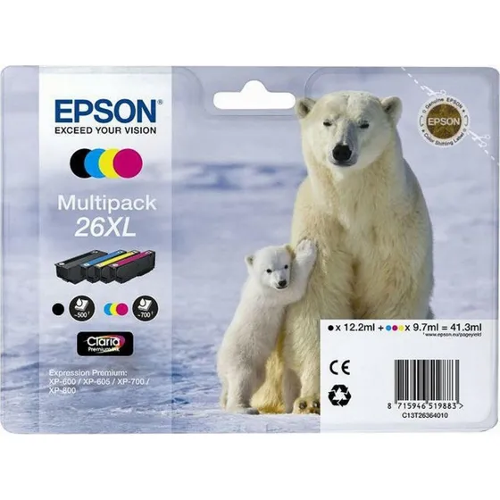 Epson 26XL Multipack Sort, Gul, Cyan, Magenta (Original)