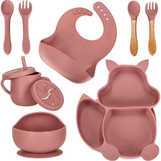 Squirrel Silikone Babysæt, Mørk Rosa (9 dele)