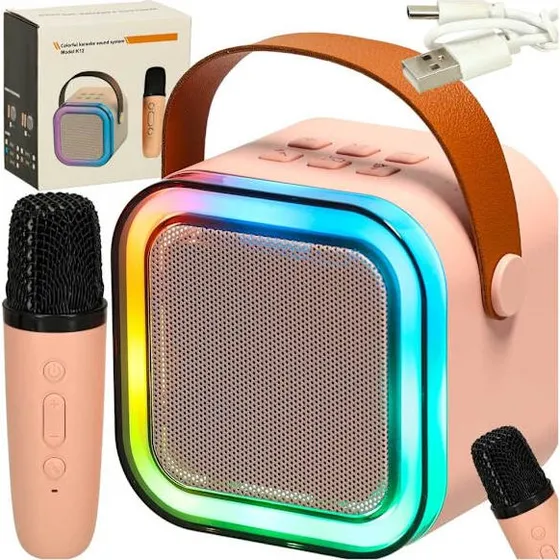 Karaokemaskine Bluetooth RGB-belysning Rosa