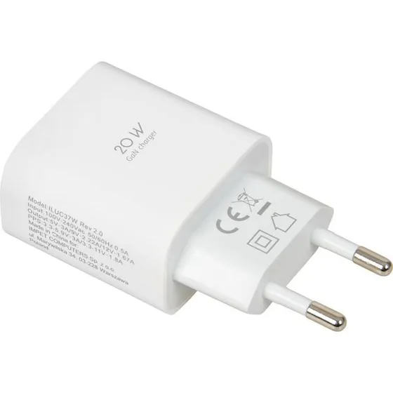 iBOX C-37 GaN 20W Hvid Vægoplader