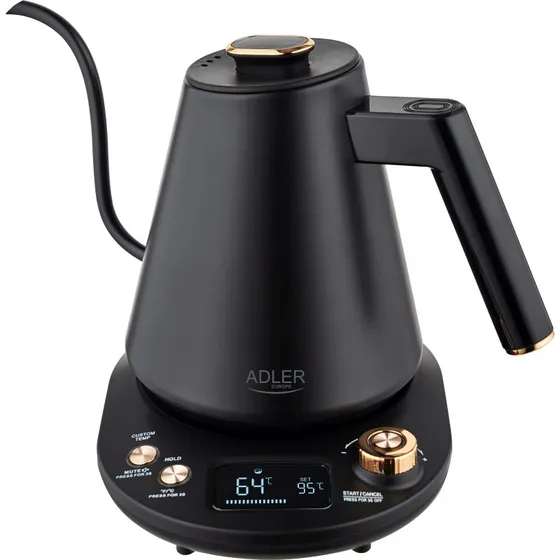 Adler AD1349 Elkedel 1L med Display, Sort/Guld