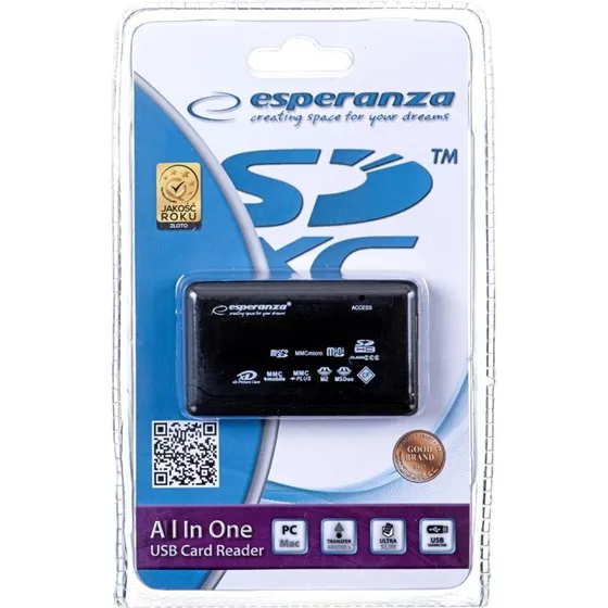 Esperanza EA117 USB 2.0 Kortlæser, Sort