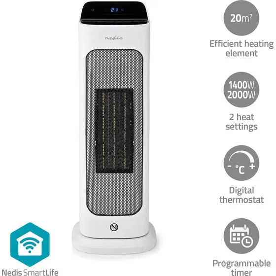 Nedis SmartLife HTFA20WTW Keramisk PTC Varmeblæser, 2000 W, Hvid