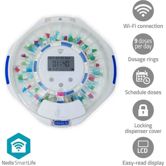Nedis SmartLife Pilledispenser Wi-Fi 28 Rum Hvid