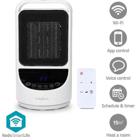 Nedis SmartLife HTFA22WTW Keramisk Varmeblæser, 1500 W, Wi-Fi, Hvid