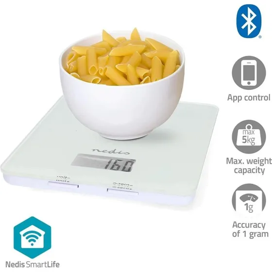Nedis SmartLife køkkenvægt | Bluetooth® | Glas/Plastik | Hvid