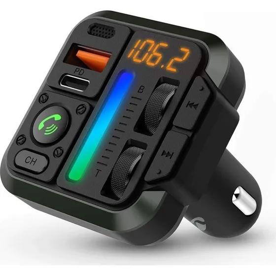 Nedis Bil Audio FM-sender | 1" Amber Skærm | Bluetooth 5.3 | PD 18W/24W | Sort
