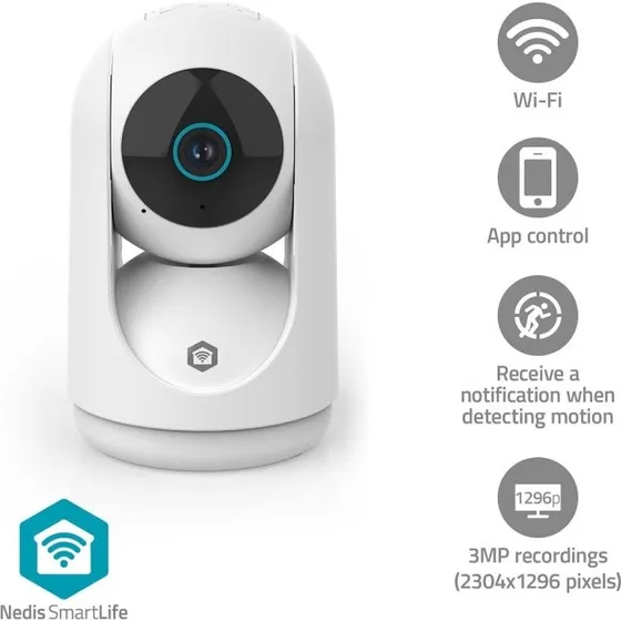 Nedis SmartLife Indendørs Kamera 3MP Full HD Pan/Tilt Hvid