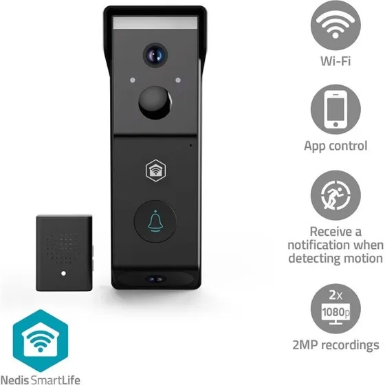 Nedis SmartLife Video Dørtelefon | Batteri | 2x Full HD 1080p | Sort