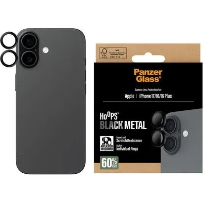 PanzerGlass Hoops Sort Kamera Linsebeskyttelse – iPhone 16/16 Plus