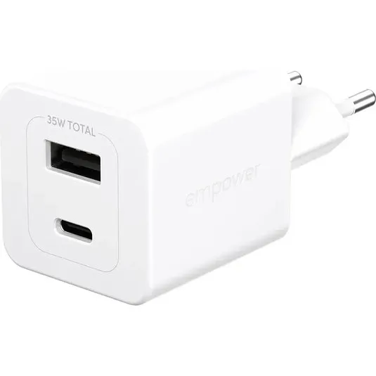 PanzerGlass empower Turbo 35W USB-C + USB-A, Hvid, EU-stik