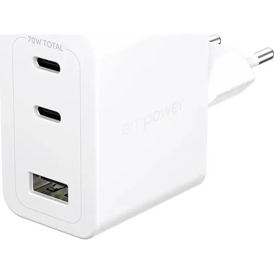 PanzerGlass empower Turbo 70W GaN Oplader 2x USB-C + USB-A, Hvid