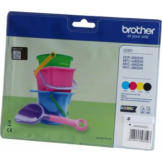 Brother LC-221 Value Pack Sort, Cyan, Magenta, Gul 260 sider